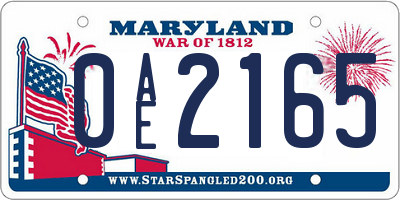 MD license plate 0AE2165