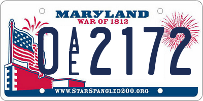 MD license plate 0AE2172