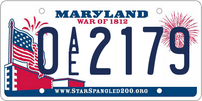 MD license plate 0AE2179