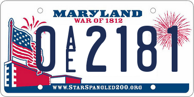 MD license plate 0AE2181