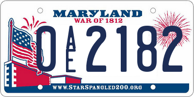 MD license plate 0AE2182