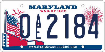 MD license plate 0AE2184
