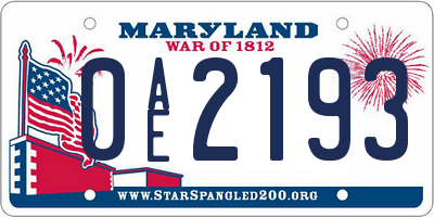 MD license plate 0AE2193