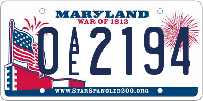 MD license plate 0AE2194