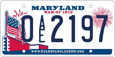 MD license plate 0AE2197