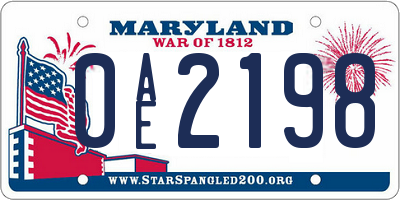 MD license plate 0AE2198