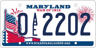 MD license plate 0AE2202