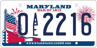 MD license plate 0AE2216