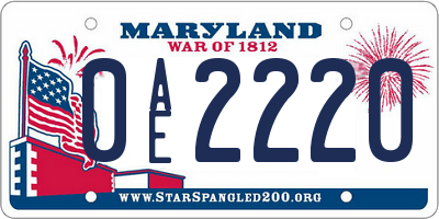 MD license plate 0AE2220