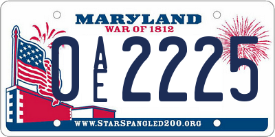 MD license plate 0AE2225