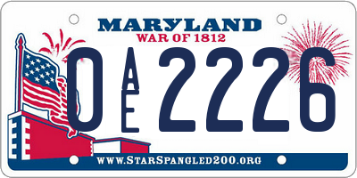 MD license plate 0AE2226