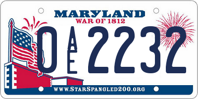 MD license plate 0AE2232