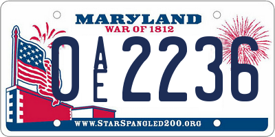 MD license plate 0AE2236