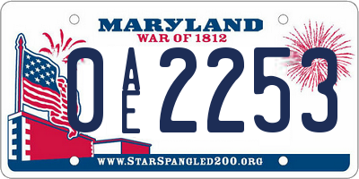 MD license plate 0AE2253