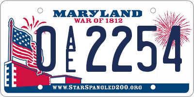 MD license plate 0AE2254