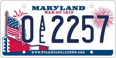 MD license plate 0AE2257