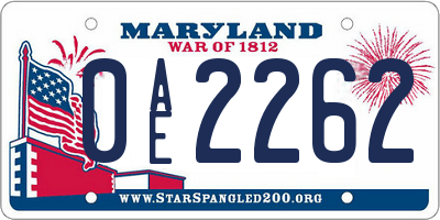 MD license plate 0AE2262