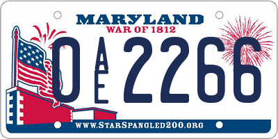 MD license plate 0AE2266