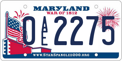 MD license plate 0AE2275