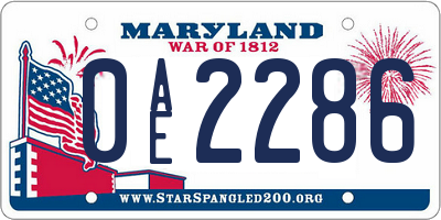 MD license plate 0AE2286