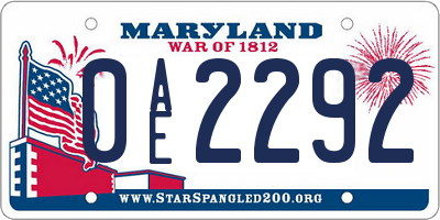 MD license plate 0AE2292