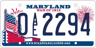 MD license plate 0AE2294