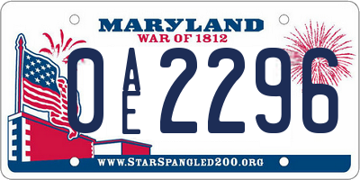 MD license plate 0AE2296