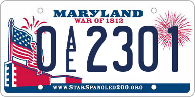 MD license plate 0AE2301