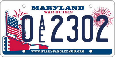 MD license plate 0AE2302