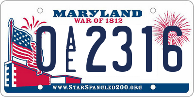 MD license plate 0AE2316