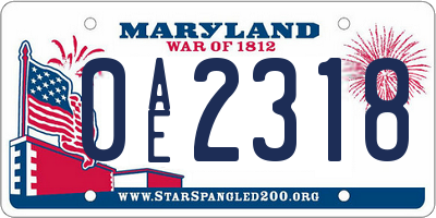 MD license plate 0AE2318