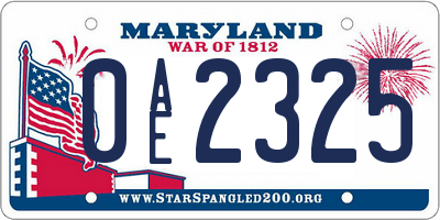 MD license plate 0AE2325
