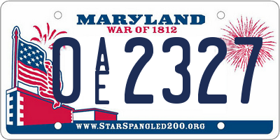 MD license plate 0AE2327