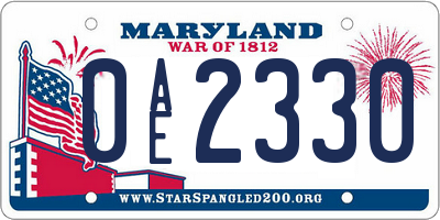 MD license plate 0AE2330