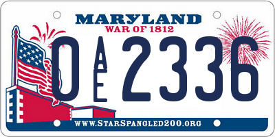 MD license plate 0AE2336