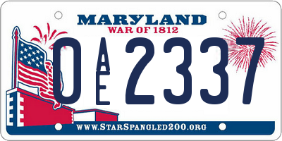 MD license plate 0AE2337