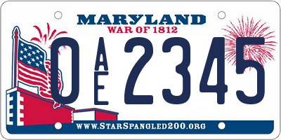 MD license plate 0AE2345