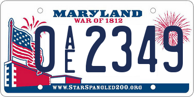 MD license plate 0AE2349