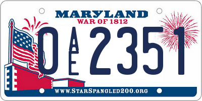 MD license plate 0AE2351