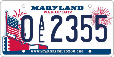 MD license plate 0AE2355