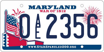 MD license plate 0AE2356