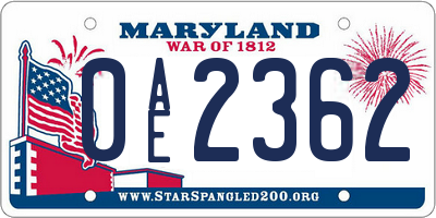 MD license plate 0AE2362