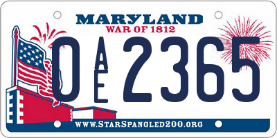 MD license plate 0AE2365