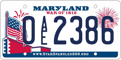 MD license plate 0AE2386