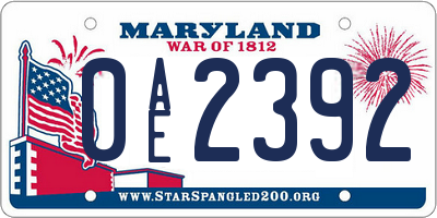 MD license plate 0AE2392