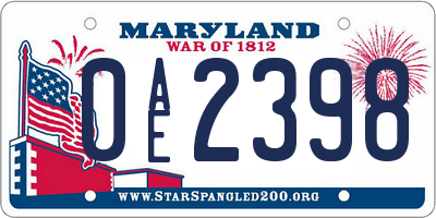 MD license plate 0AE2398