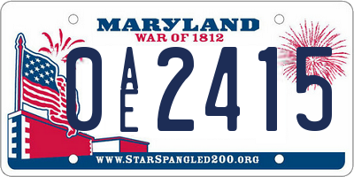 MD license plate 0AE2415
