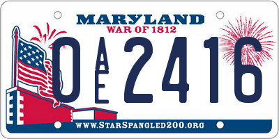 MD license plate 0AE2416