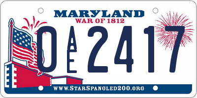 MD license plate 0AE2417