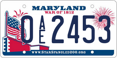 MD license plate 0AE2453